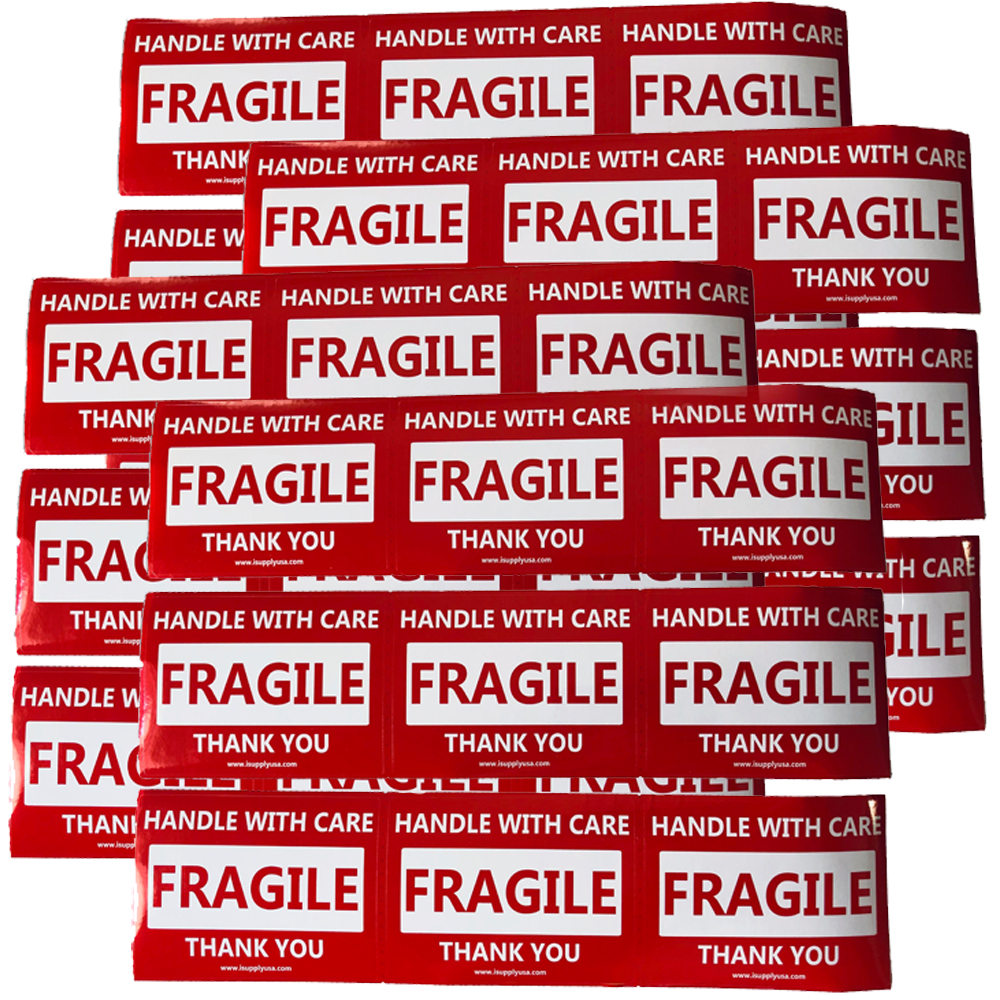 Vinyl Fragile Stickers 3" x 4" – Handle with Care Thank You Warning Labels – 36 Count
